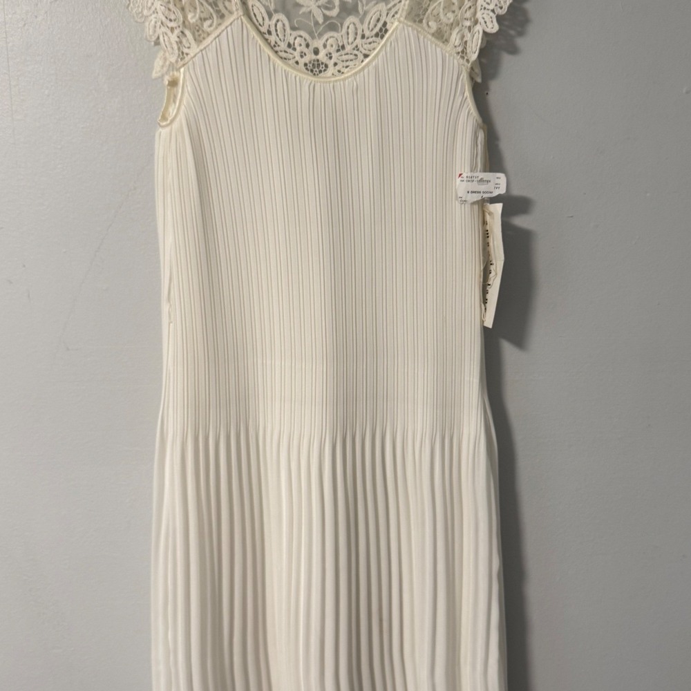 Amanda‎ Lane Ivory Pleated Lace Cap Sleeve Shift Dress Size 4 New With Tags VTG